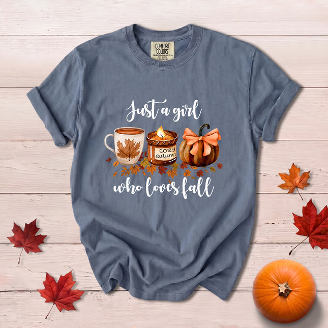 Comfort Colors Fall Autumn Just A Girl Who Loves Fall Pumpkin Coffee T-Shirt