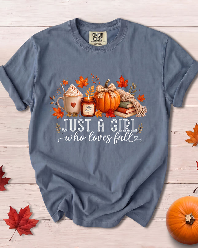Comfort Colors Fall Autumn Just A Girl Who Loves Fall Pumpkin Coffee Cozy T-Shirt