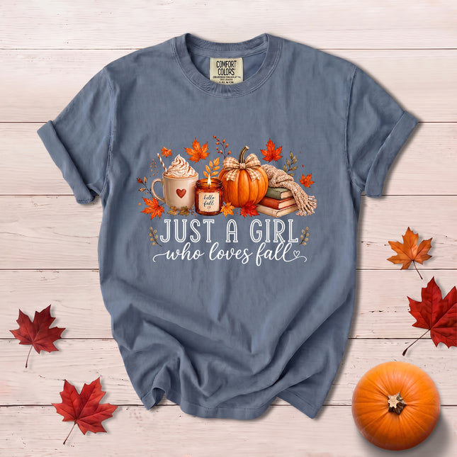 Comfort Colors Fall Autumn Just A Girl Who Loves Fall Pumpkin Coffee Cozy T-Shirt