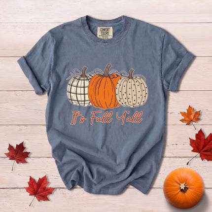 Comfort Colors Fall Autumn Pumpkin Trio Its Fall Yall Southern T-Shirt
