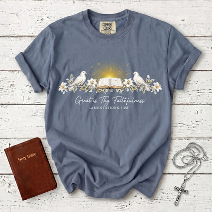 Comfort Colors Great Is Thy Faithfulness Lamentations 3:23 Christian Bible Verse T-Shirt