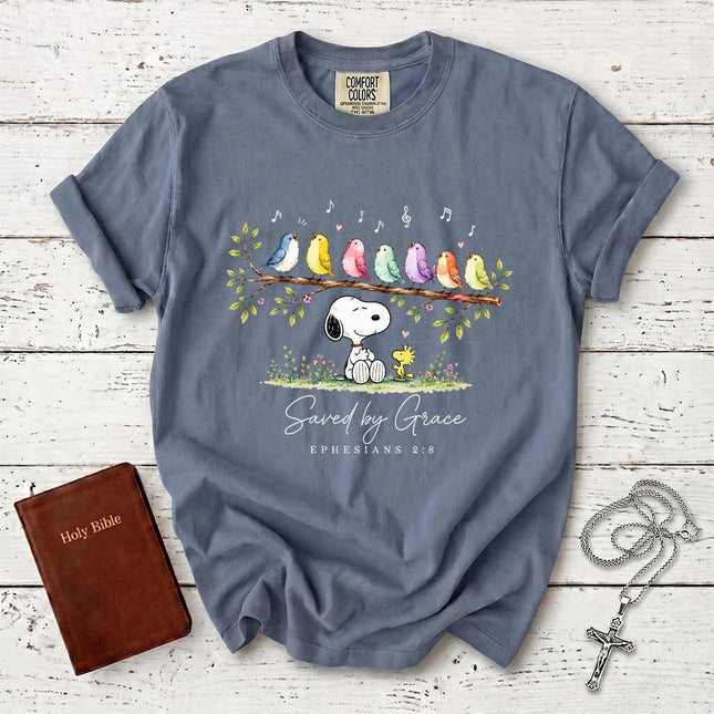 Comfort Colors Saved by Grace Ephesians 2 8 Singing Birds Christian T-Shirt