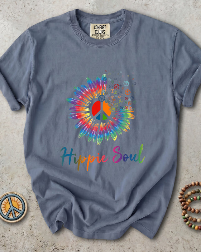 Comfort Colors Hippie Soul Colorful Peace Sign Sunflower T-Shirt