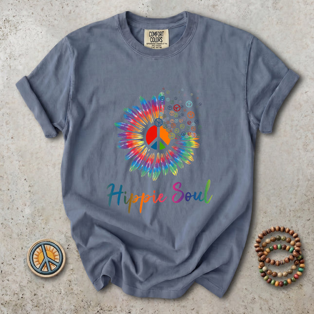 Comfort Colors Hippie Soul Colorful Peace Sign Sunflower T-Shirt
