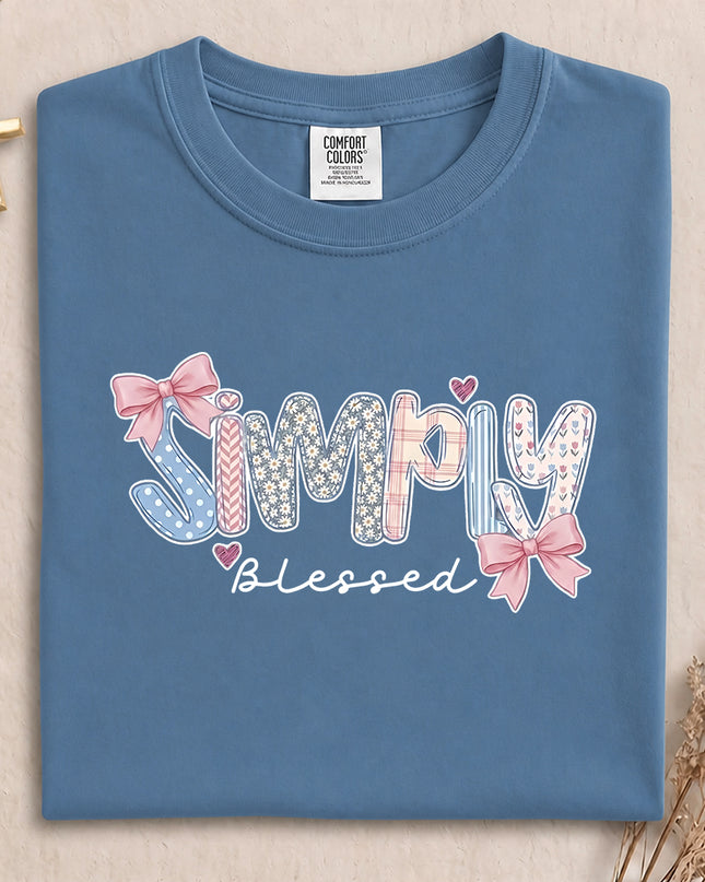 Comfort Colors Simply Blessed Christian Floral Bow T-Shirt