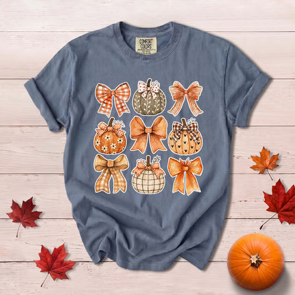 Comfort Colors Fall Autumn Pumpkin Bow Coquette Thanksgiving T-Shirt