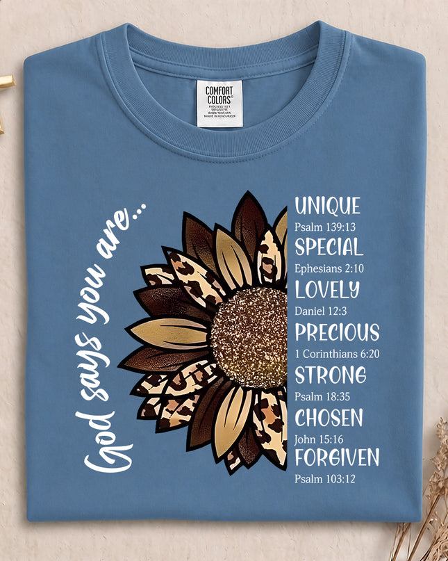 Comfort Colors God Says You Are Bible Verse Christian Sunflower T-Shirt