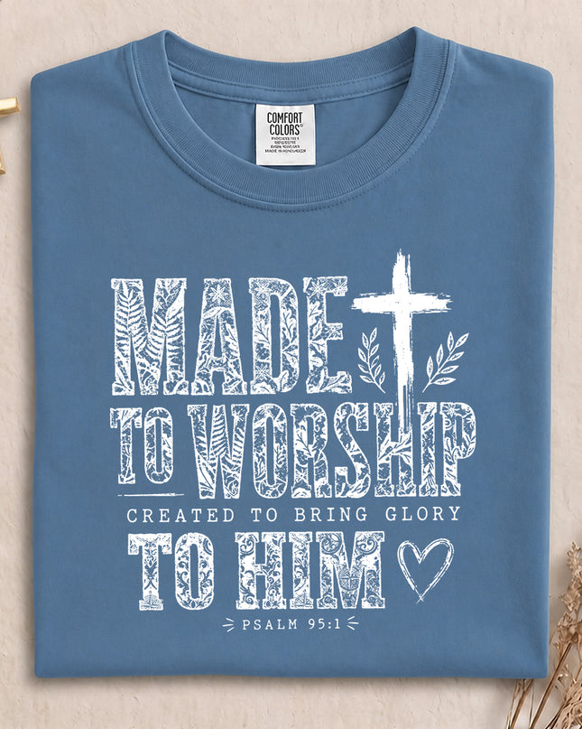 Comfort Colors Made to Worship Psalm 95:1 Christian Cross T-Shirt