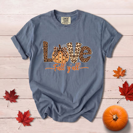 Comfort Colors Fall Autumn Love Fall Yall Leopard Pumpkin T-Shirt