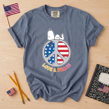Comfort Colors Love and Peace American Flag Patriotic T-Shirt