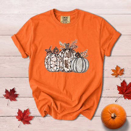 Comfort Colors Cow Print Pumpkin Rustic Fall Thanksgiving T-Shirt