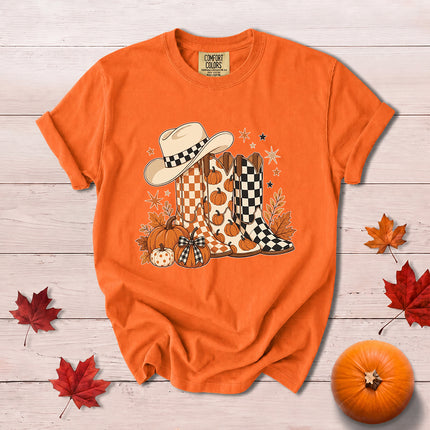 Comfort Colors Fall Cowboy Boots Pumpkin Thanksgiving T-Shirt