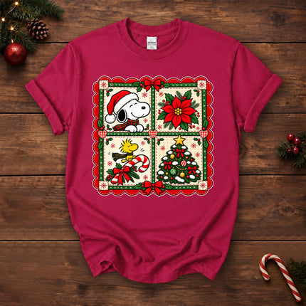 Christmas Patchwork Poinsettia Holiday Quilt T-Shirt