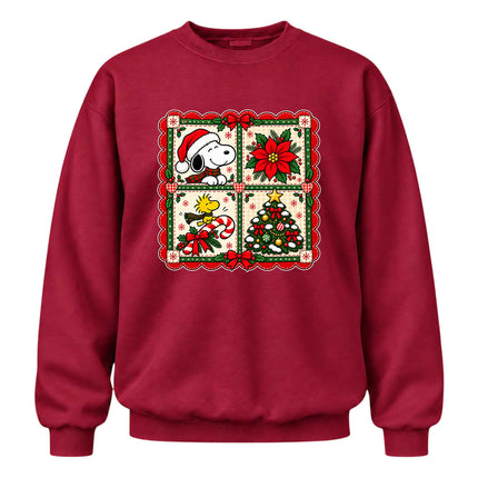 Christmas Patchwork Poinsettia Holiday Quilt Sweatshirt
