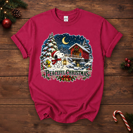 Peaceful Christmas Snowy Covered Bridge Winter Night T-Shirt