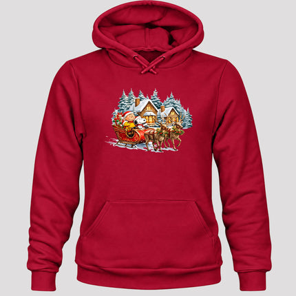 Christmas Reindeer Sleigh Ride Snowy Village Hoodie