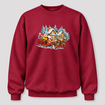 Christmas Reindeer Sleigh Ride Snowy Village Sweatshirt