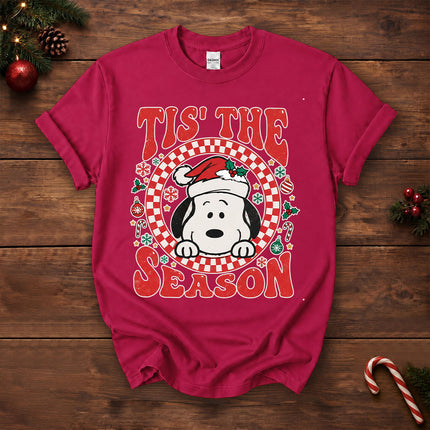 Tis The Season Christmas Retro Checkered Santa Hat T-Shirt