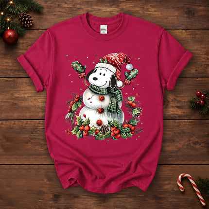 Christmas Snowman Santa Hat Holly Berries T-Shirt