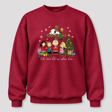 Oh Come Let Us Adore Him Christmas Cross Sweatshirt