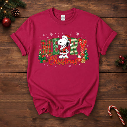 Merry Christmas Plaid Lettering Holiday Tree T-Shirt