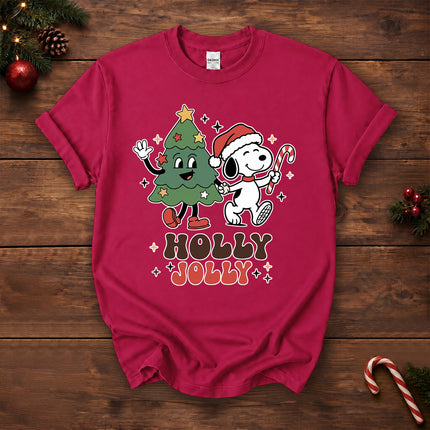 Holly Jolly Christmas Tree Candy Cane Retro T-Shirt
