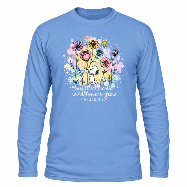 Consider How the Wildflowers Grow Luke 12 27 Christian Christmas Gift Long Sleeve T-Shirt