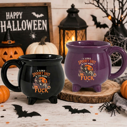 Grim Reaper Halloween Cauldron Ceramic Mug Funny Spooky Quote