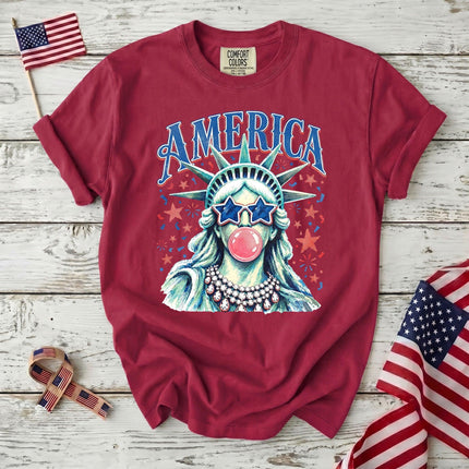 Comfort Colors Retro America 250th Anniversary USA Starry Bubblegum Statue T-Shirt