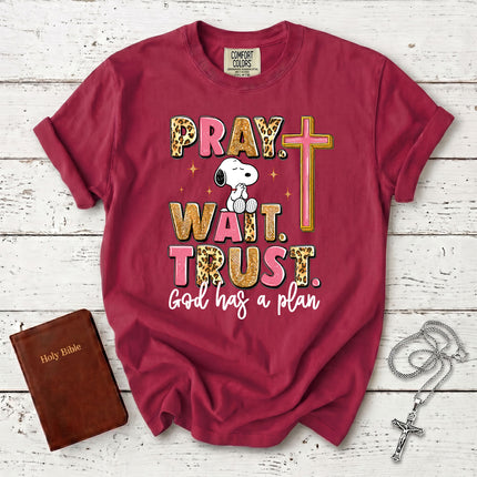Comfort Colors Pray Wait Trust God Has a Plan Christian Faith T-Shirt