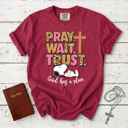 Comfort Colors Pray Wait Trust God Has a Plan Christian Faith T-Shirt