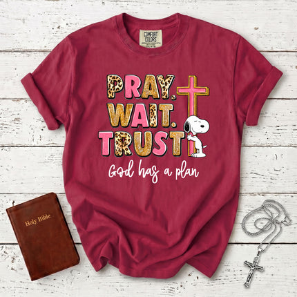 Comfort Colors Pray Wait Trust God Has a Plan Christian Faith T-Shirt