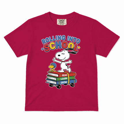 Comfort Colors Back To School Rolling Into School Read Learn Grow Kid T-Shirt