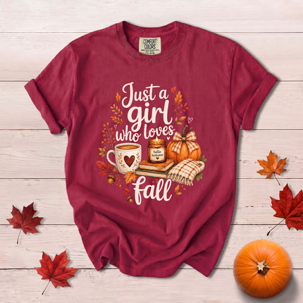 Comfort Colors Fall Autumn Just A Girl Who Loves Fall Pumpkin Coffee T-Shirt