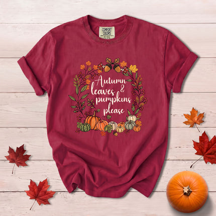Comfort Colors Fall Autumn Leaves Pumpkins Wreath Thanksgiving T-Shirt