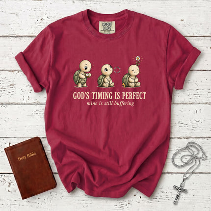 Comfort Colors God's Timing Is Perfect Mine Is Still Buffering Funny Christian T-Shirt