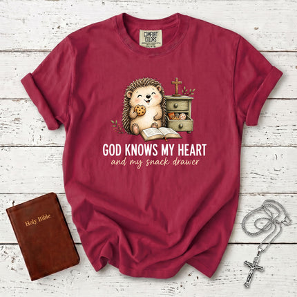 Comfort Colors God Knows My Heart and My Snack Drawer Funny Christian T-Shirt