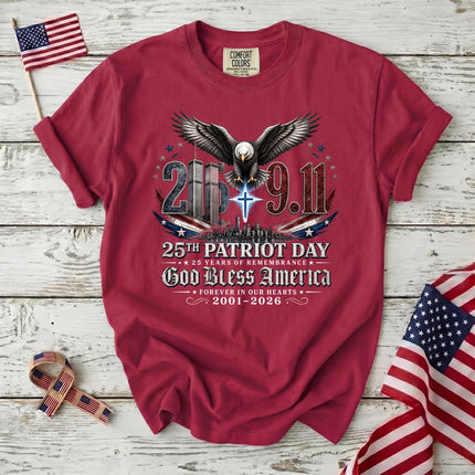 Comfort Colors 25th Patriot Day God Bless America Eagle Cross T-Shirt