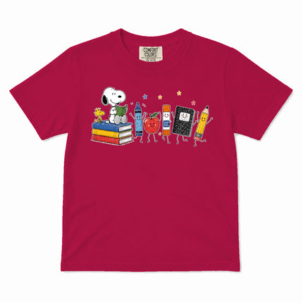 Comfort Colors Back To School Books Pencil Apple Supplies Kid T-Shirt