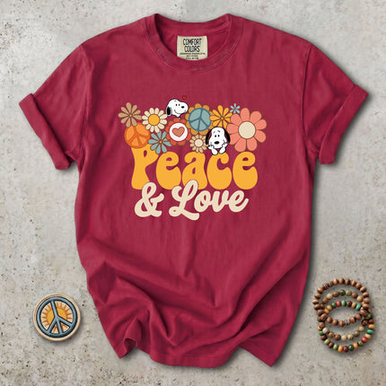 Comfort Colors Peace and Love Retro Hippie Flower Power T-Shirt
