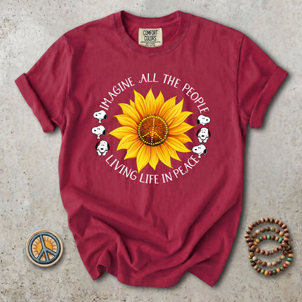 Comfort Colors Imagine All The People Sunflower Peace Sign Hippie T-Shirt