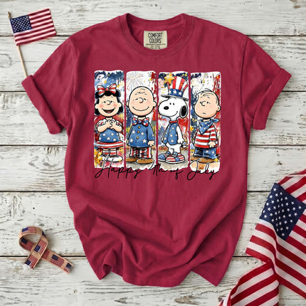 Comfort Colors Happy 4th Of July Red White Blue Panel Friends T-Shirt