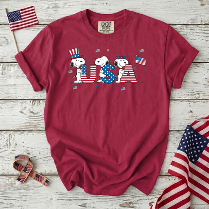 Comfort Colors USA Flag Block Letters Cute Dogs T-Shirt