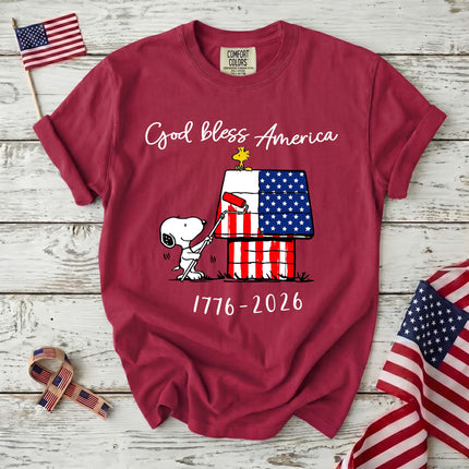 Comfort Colors 250th Anniversary USA God Bless America Flag Painting Dog T-Shirt