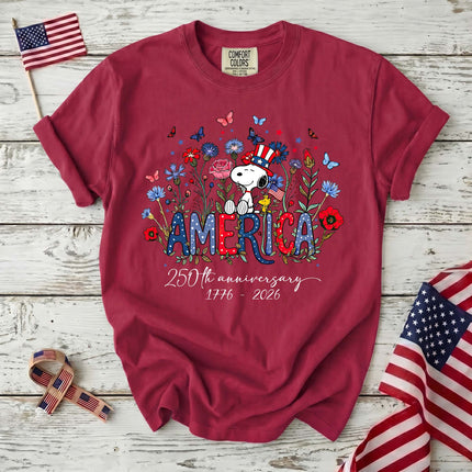 Comfort Colors America 250th Anniversary Floral Uncle Sam Hat Dog T-Shirt