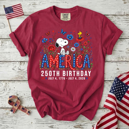 Comfort Colors America 250th Birthday Floral Sitting Dog T-Shirt