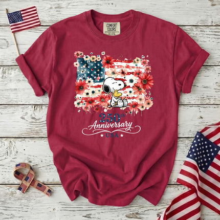 CRIMSON_6c5b1c57-b80d-4bb5-b950-a3400bbc7f25 - AuraNations - Comfort Colors 250th Anniversary USA Floral Flag Hugging Dog T-Shirt - Crimson / S - 250TH ANNIVERSARY, ALL, COMFORT COLORS, NO CUSTOM, PRODUCTS, SNPY, TSHIRT