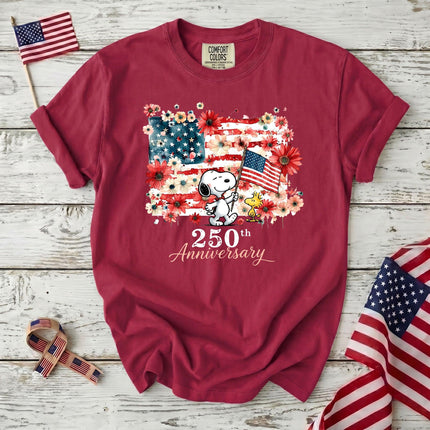 CRIMSON_7f84ab9a-1223-4c05-8542-6a007737aa4a - AuraNations - Comfort Colors 250th Anniversary USA Floral Waving Flag Dog T-Shirt - Crimson / S - 250TH ANNIVERSARY, ALL, COMFORT COLORS, NO CUSTOM, PRODUCTS, SNPY, TSHIRT