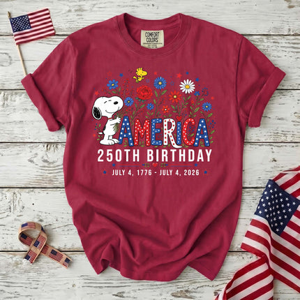 Comfort Colors America 250th Birthday Floral Hugging Dog T-Shirt