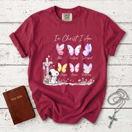 Comfort Colors In Christ I Am Butterfly Cross Christian T-Shirt